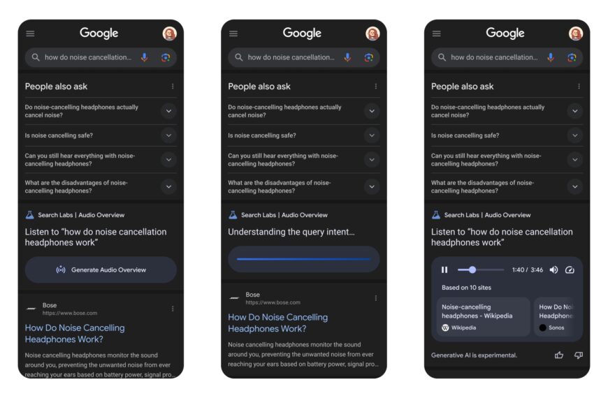 Google ಹುಡುಕಾಟ ಈಗ ಆಡಿಯೊ ಅವಲೋಕನಗಳನ್ನು ರಚಿಸಲು ನಿಮಗೆ ಅನುಮತಿಸುತ್ತದೆ